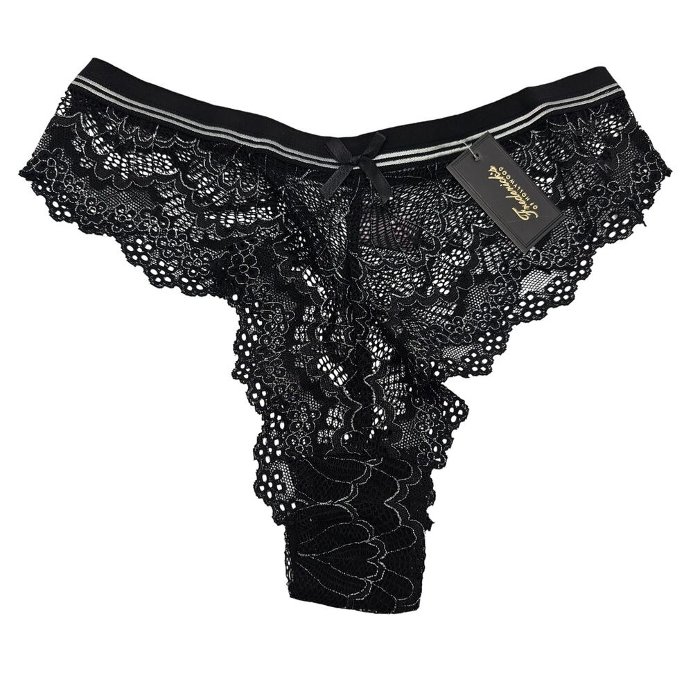 Fredericks of Hollywood Womans S Caroline Lace Cheeky Panty Black/Silver NEW